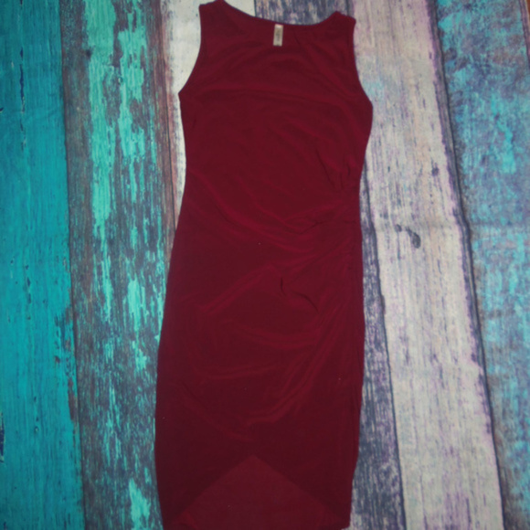 Take Me Out Burgundy Ruched Bodycon Mini Dress M - Picture 1 of 6
